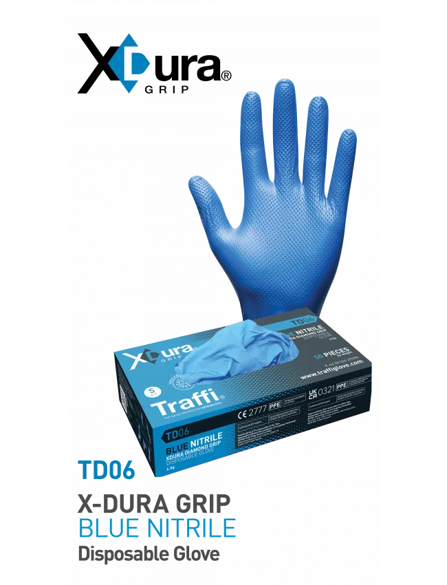 Blue Heavy Duty Nitrile Gloves Diamond textured