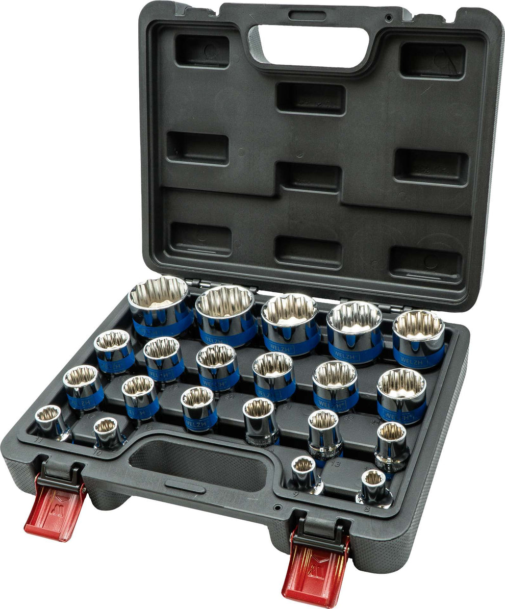 12-Point Chrome Sockets 8-36 mm 21-Piece Set 1/2''drive – Nitrile Grip