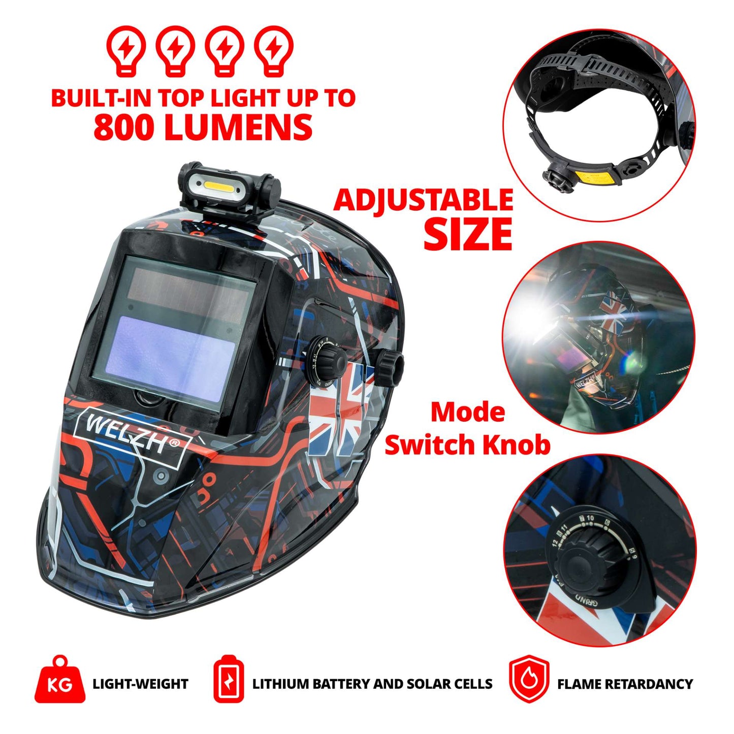Auto Darkening Welding Helmet With LED Top Light