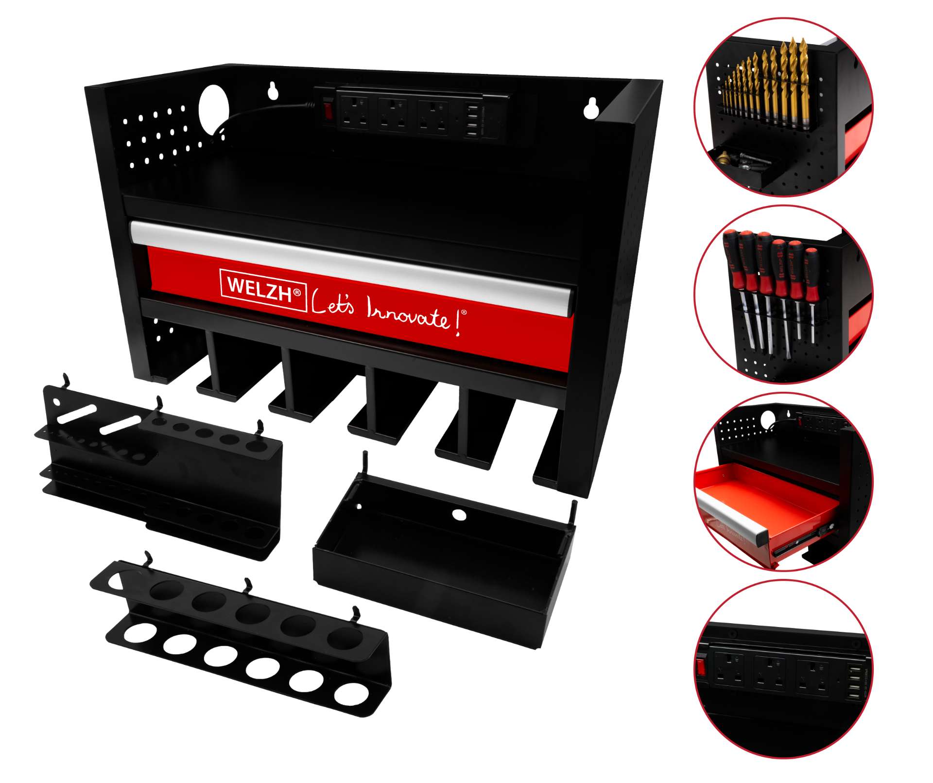 Power Tool Storage Rack With Draw and 230 volt Power Point – Nitrile Grip
